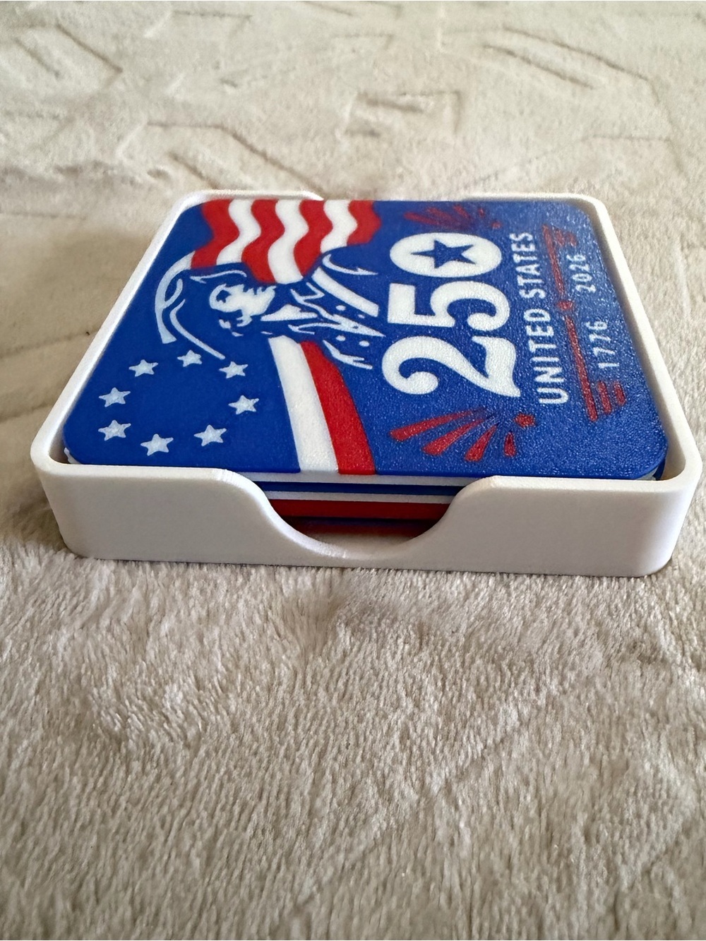 Hand Crafted 3D printed Red, White, Blue 250th Anniversary Set of 4 Coasters - Picture 3 of 4